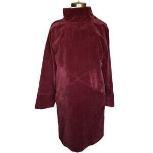 MAXMARA Max Mara Burgundy Red Corduroy Shift Long Sleeve Mini Dress Women's
